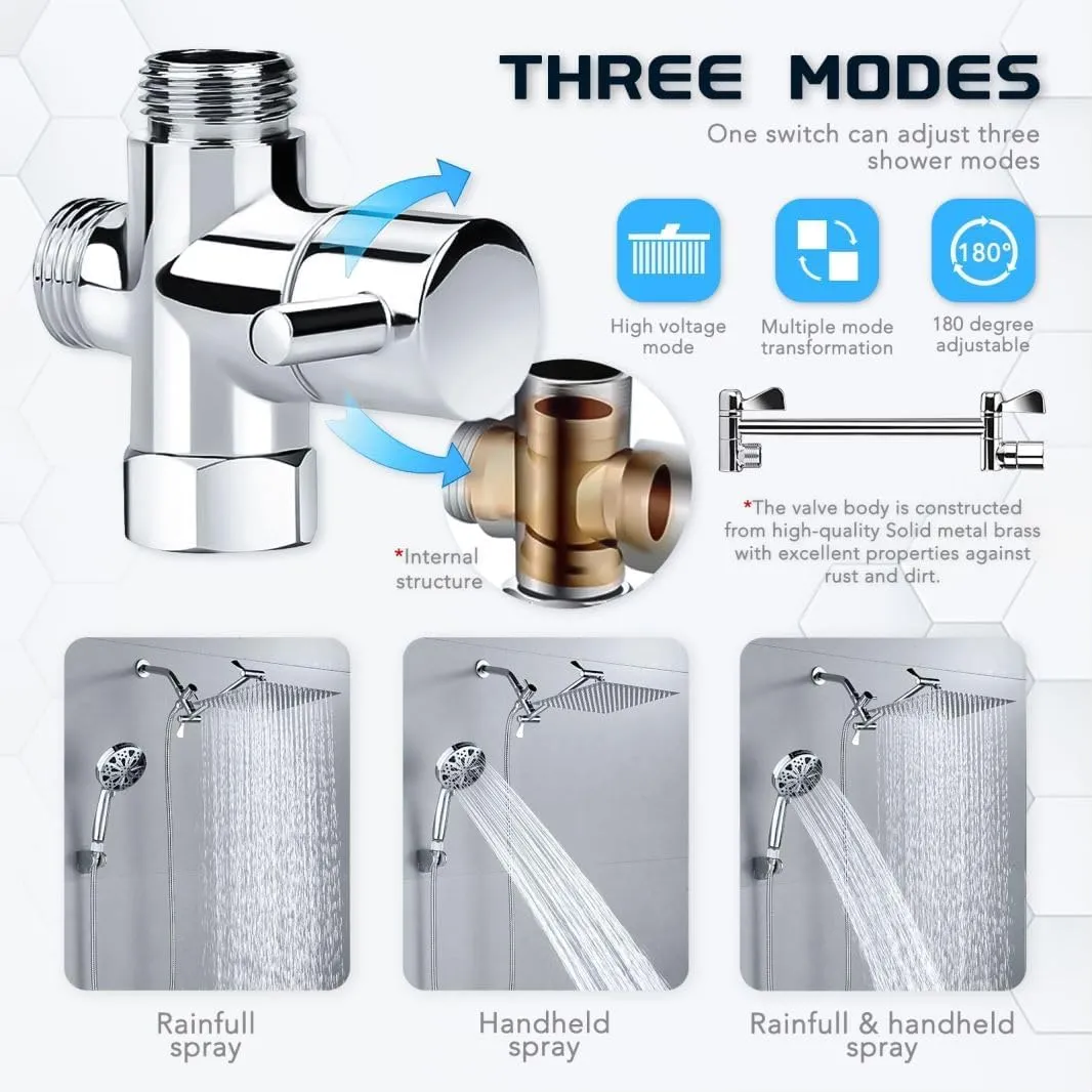 10'' Rainfall Shower Head with Handheld Combo, 8 2 Mode, 11'' Adjustable Extension Arm, 100 Self-Cleaning Nozzles