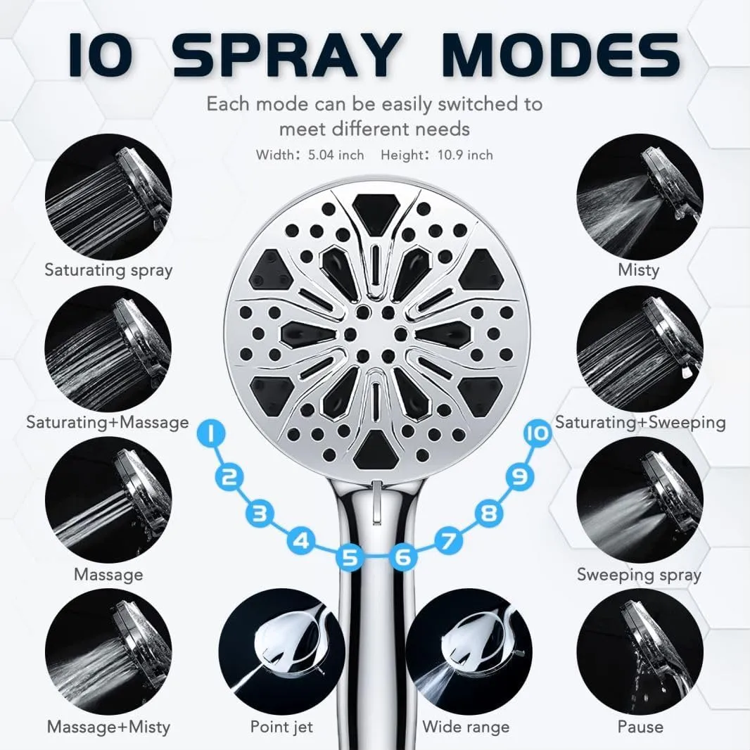 10'' Rainfall Shower Head with Handheld Combo, 8 2 Mode, 11'' Adjustable Extension Arm, 100 Self-Cleaning Nozzles