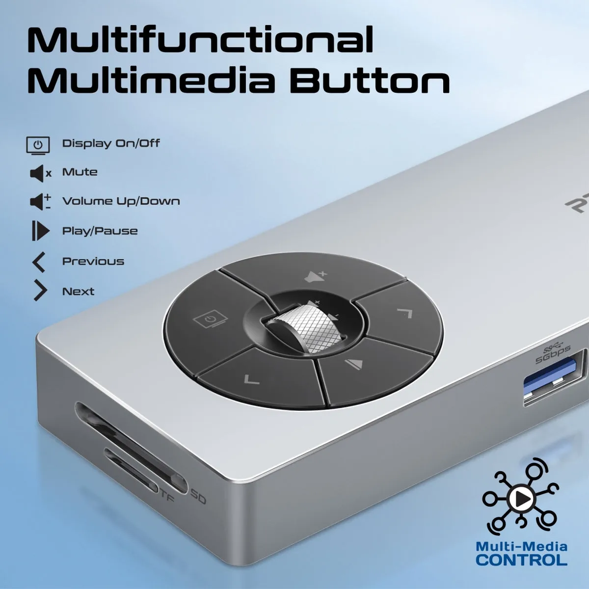14-in-1 Highspeed Multiport USB-C Hub with 100W PD Passthrough & Multimedia Controls-