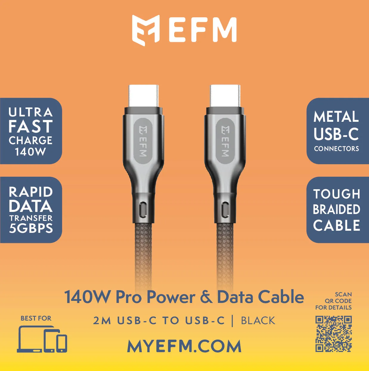 140W Pro Power and Data USB-C Cable - With 2M Braided Cable
