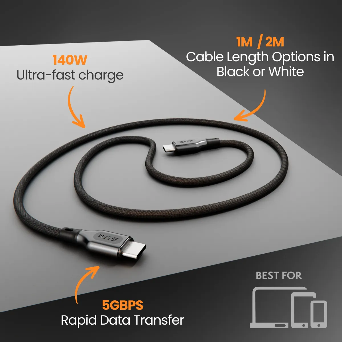 140W Pro Power and Data USB-C Cable - With 2M Braided Cable