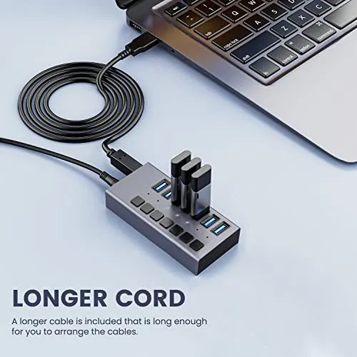 36W Powered USB Hub - ACASIS 7 Ports USB 3.0 Data Hub - with Individual On/Off Switches and 12V/3A Power Adapter USB Hub 3.0 Splitter for Laptop, PC, Computer, Mobile HDD, Flash Drive and More
