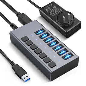 36W Powered USB Hub - ACASIS 7 Ports USB 3.0 Data Hub - with Individual On/Off Switches and 12V/3A Power Adapter USB Hub 3.0 Splitter for Laptop, PC, Computer, Mobile HDD, Flash Drive and More
