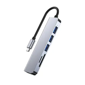 6 in 1 Type-C Docking Station Multiport Adapter USB-C to USB2.0*2 USB3.0 HDMI Support SD/TF Card Reader Slot USB Hubs for MacBook Pro for iPad