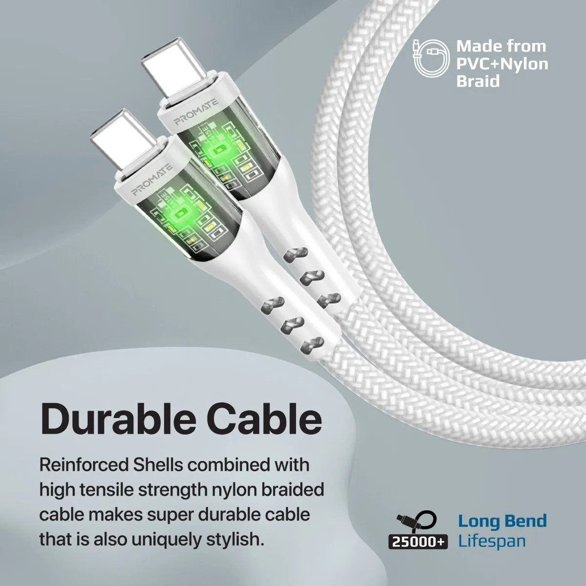 60W Power Delivery Ultra-Fast USB-C Cable with Transparent Shells