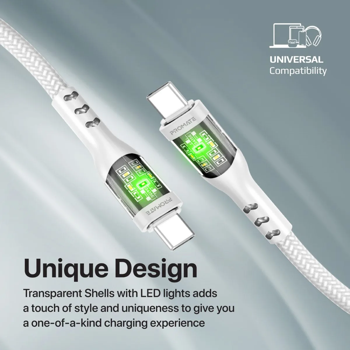 60W Power Delivery Ultra-Fast USB-C Cable with Transparent Shells