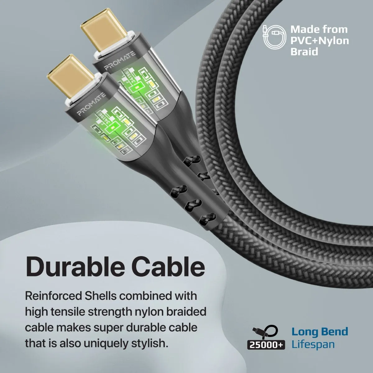 60W Power Delivery Ultra-Fast USB-C Cable with Transparent Shells