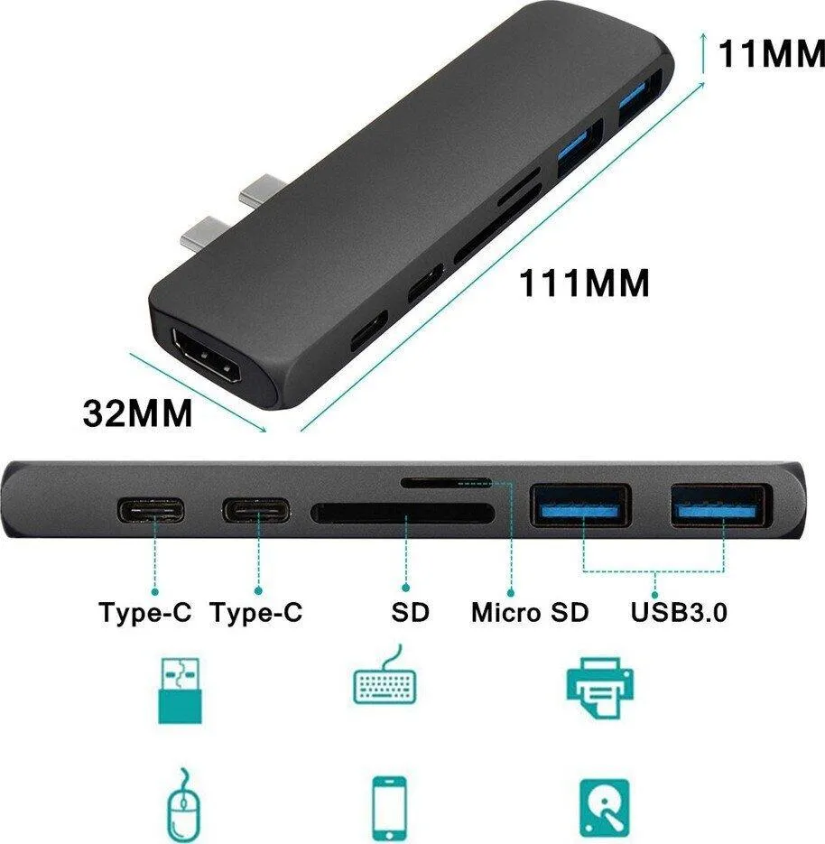 7 in 1 Type-C Multi-functional Hub with 4K HDMI USB 3.0 for MacBook Pro B21