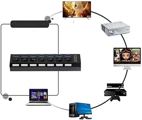 7-Port Usb 2.0 Hub High Speed Power Cable With Led Light Indicator Q-H7