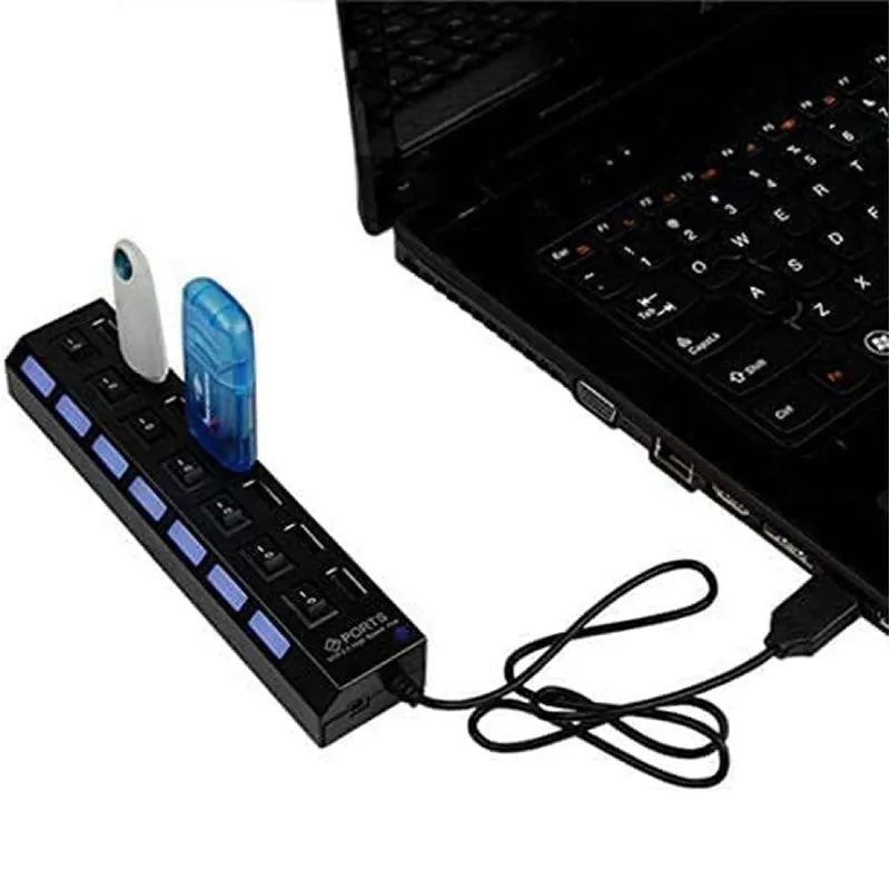 7-Port Usb 2.0 Hub High Speed Power Cable With Led Light Indicator Q-H7