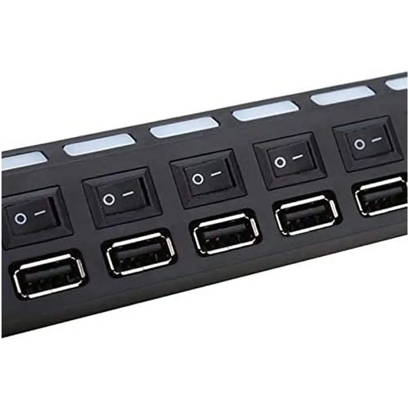 7-Port Usb 2.0 Hub High Speed Power Cable With Led Light Indicator Q-H7