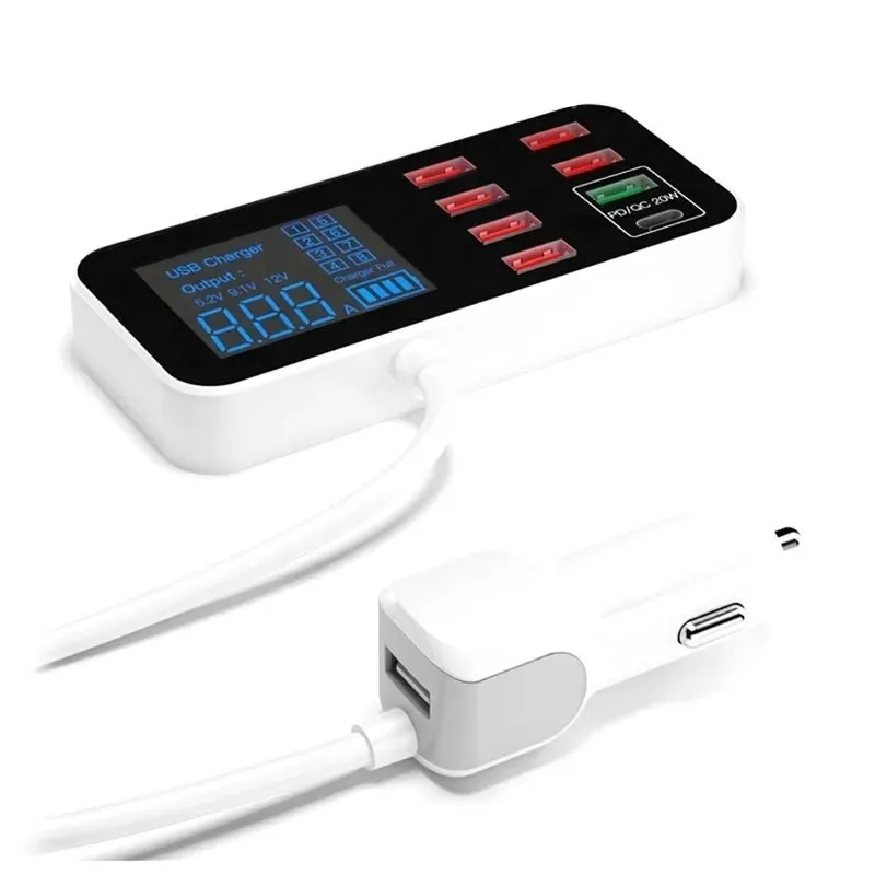 8-Port PD QC3.0 Car Charger with LED Display