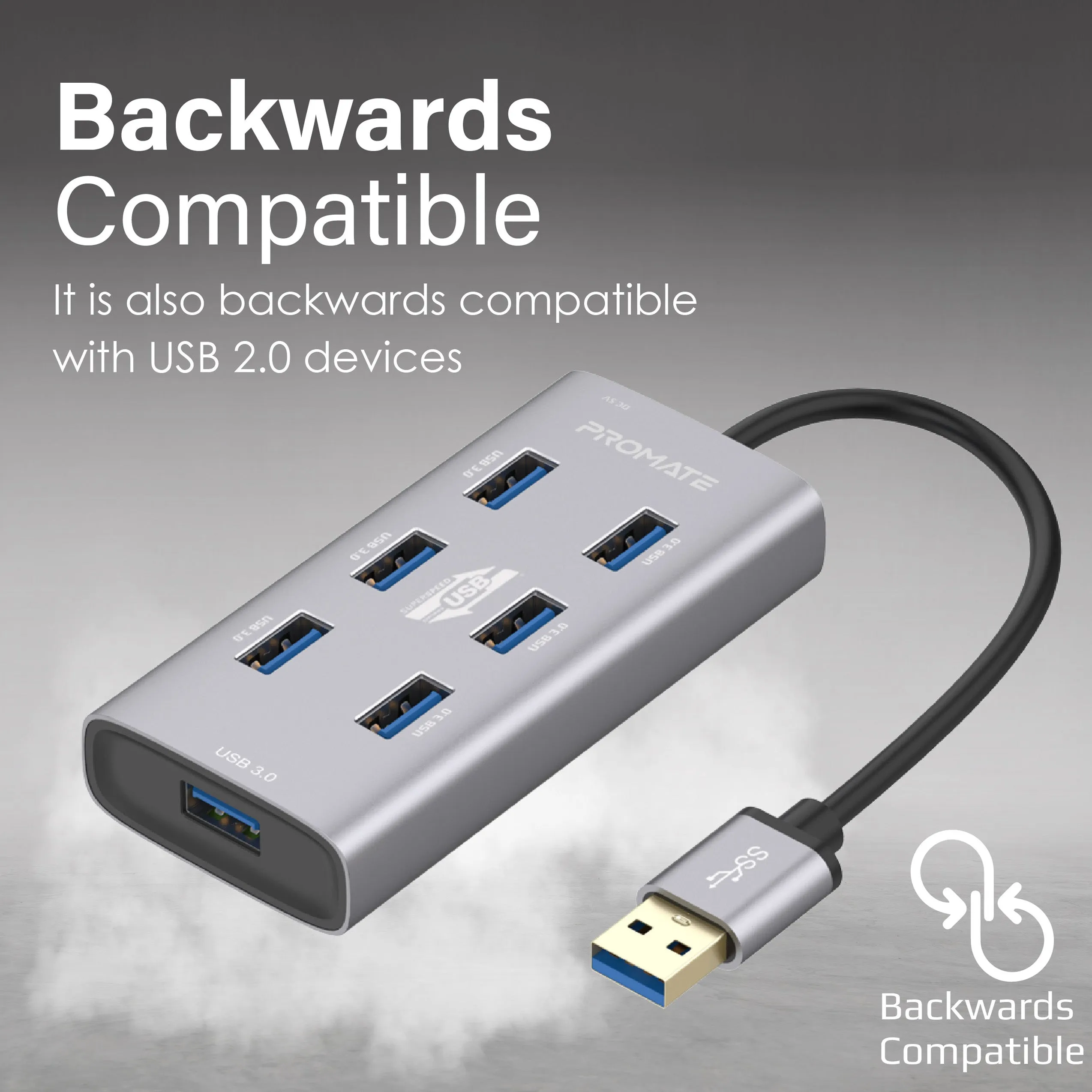 Aluminium Alloy Powered USB Hub • 7 USB 3.0 Ports • USB-C Adaptor • 5Gbps Transfer Rate • Data & Charge
