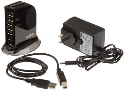 Amazon Basics 7 Port USB 2.0 Hub Tower with 5V/4A Power Adapter, Black