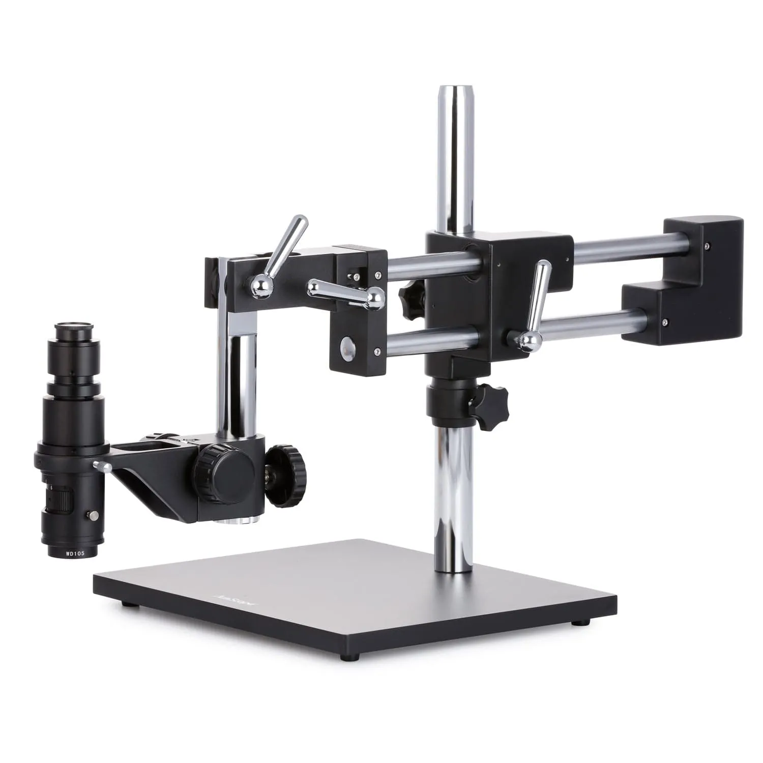 AmScope H800 Series Zoom Digital Inspection Monocular Stereo Microscope 0.7X-5X Magnification on Double-Arm Boom-Stand