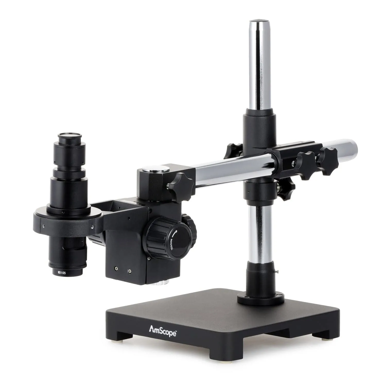 AmScope H800 Series Zoom Inspection Monocular Stereo Microscope 0.7X-5X Magnification on Single-Arm Boom-Stand