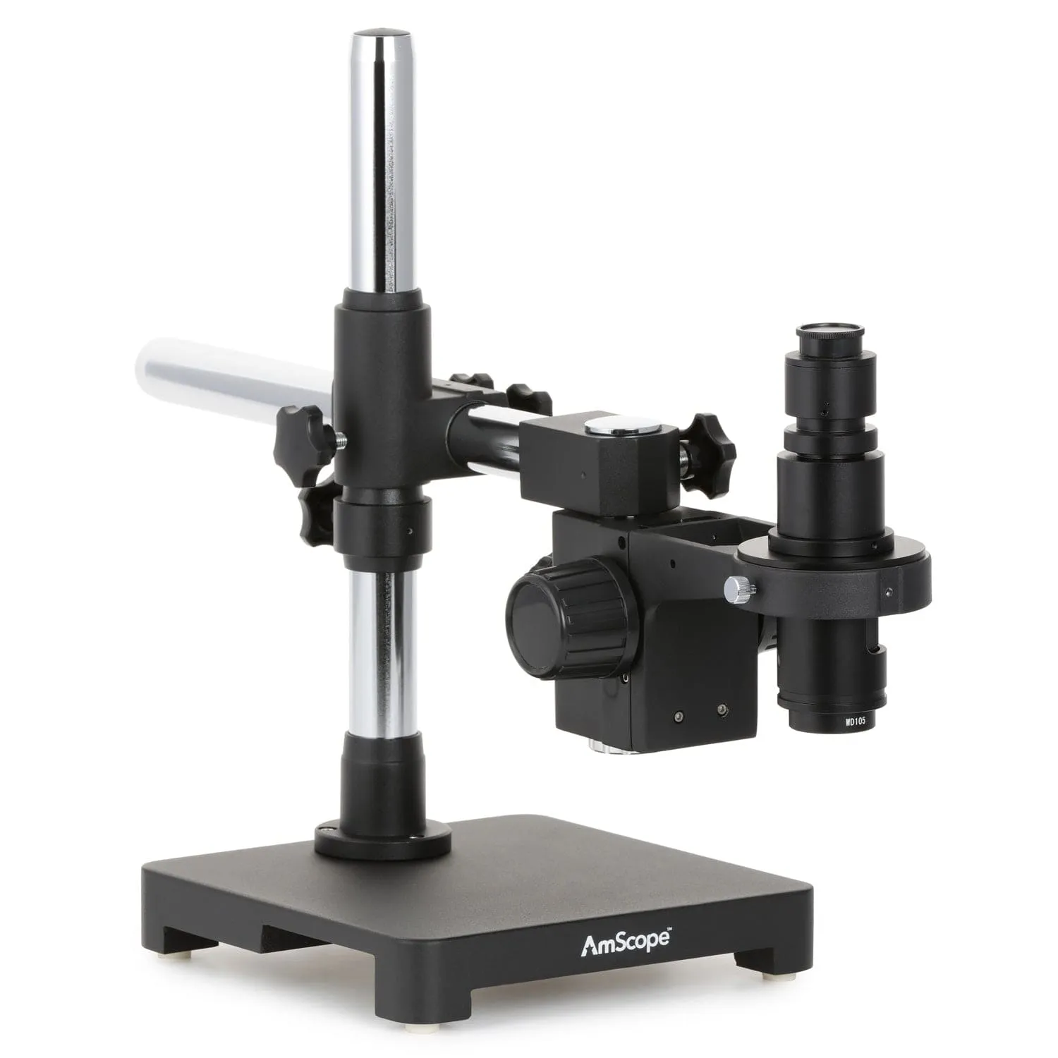 AmScope H800 Series Zoom Inspection Monocular Stereo Microscope 0.7X-5X Magnification on Single-Arm Boom-Stand