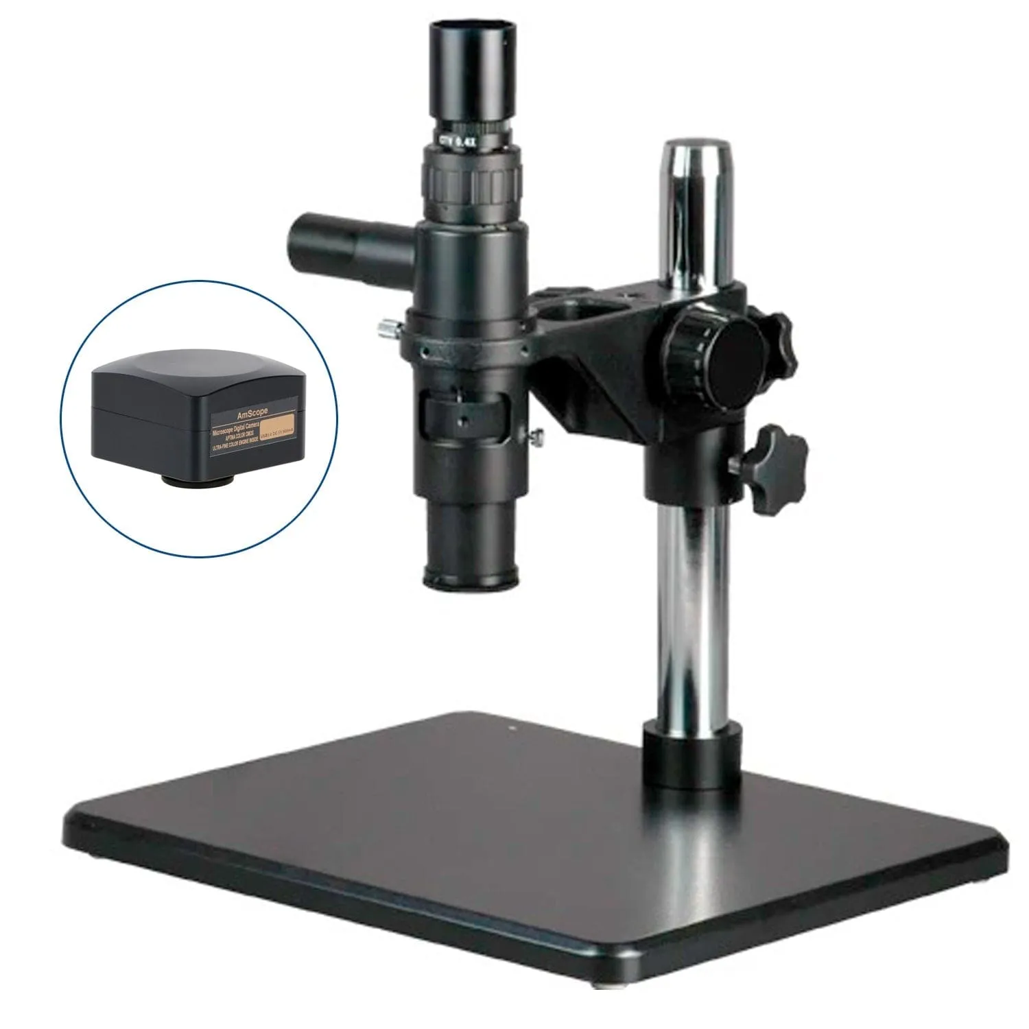 AmScope H800 Series Zoom Inspection Monocular Stereo Microscope 1X-7X Magnification with Coaxial Light on Table Stand   Optional USB Camera