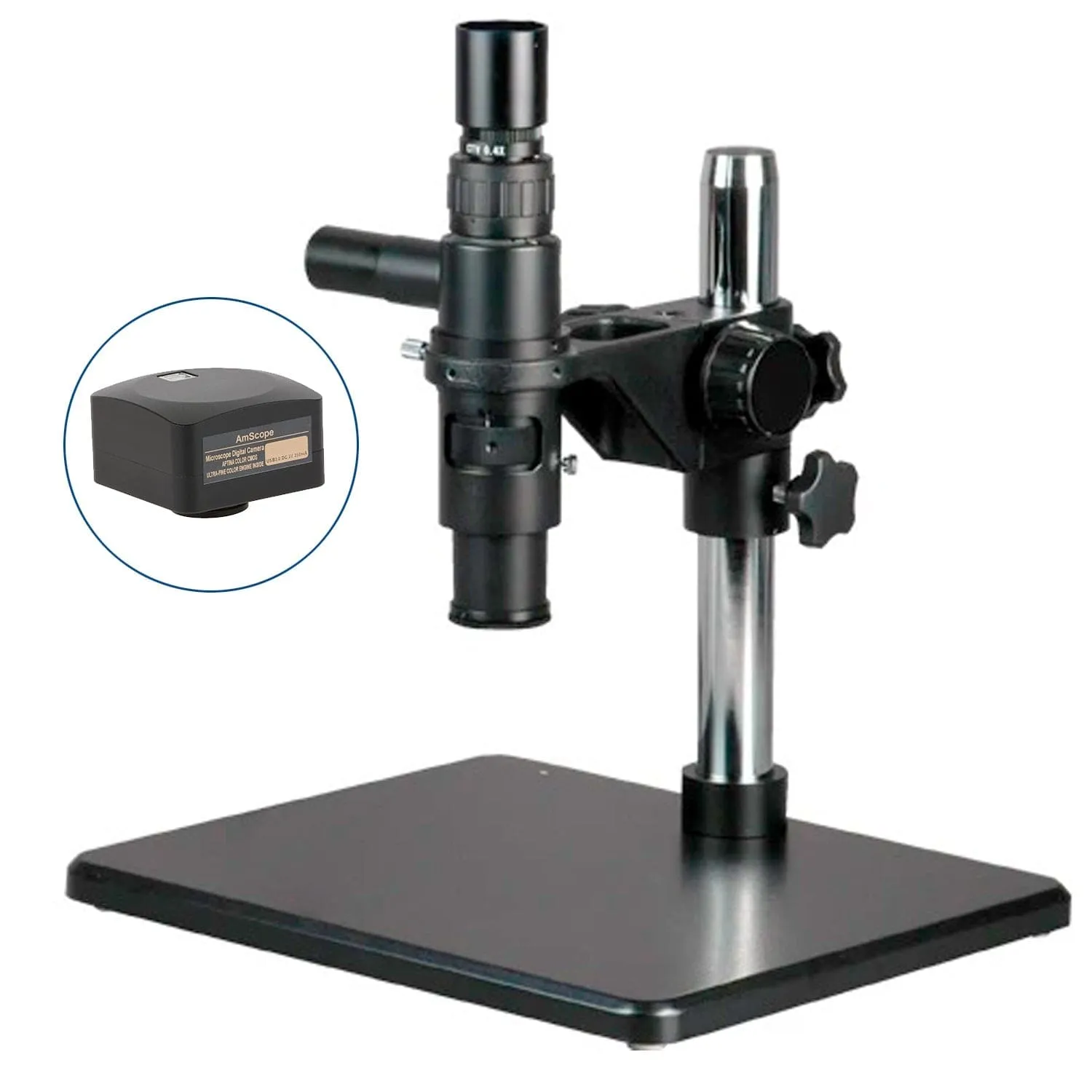 AmScope H800 Series Zoom Inspection Monocular Stereo Microscope 1X-7X Magnification with Coaxial Light on Table Stand   Optional USB Camera