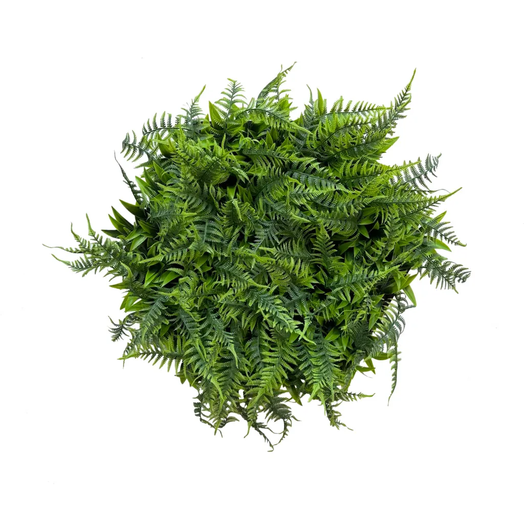 Artificial mixed green foliage with ferns in a hexagon frame