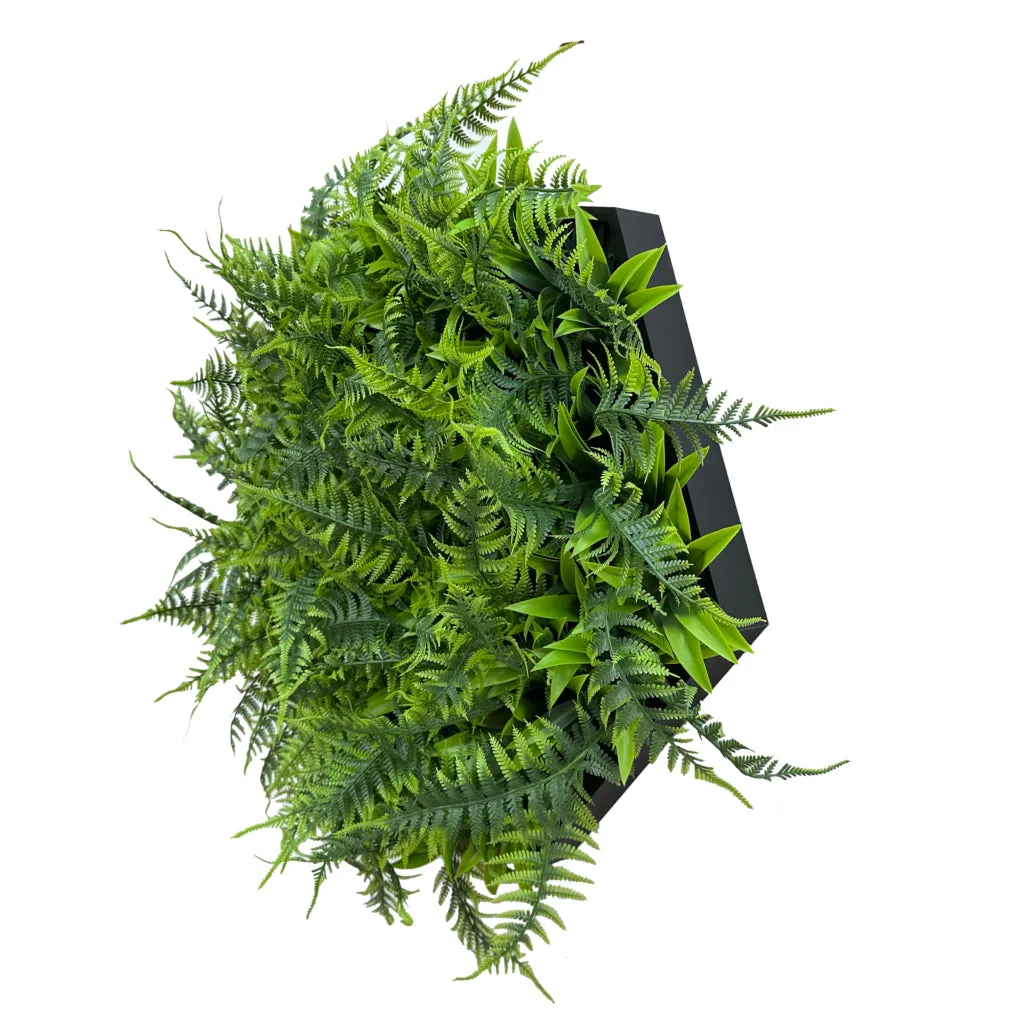 Artificial mixed green foliage with ferns in a hexagon frame