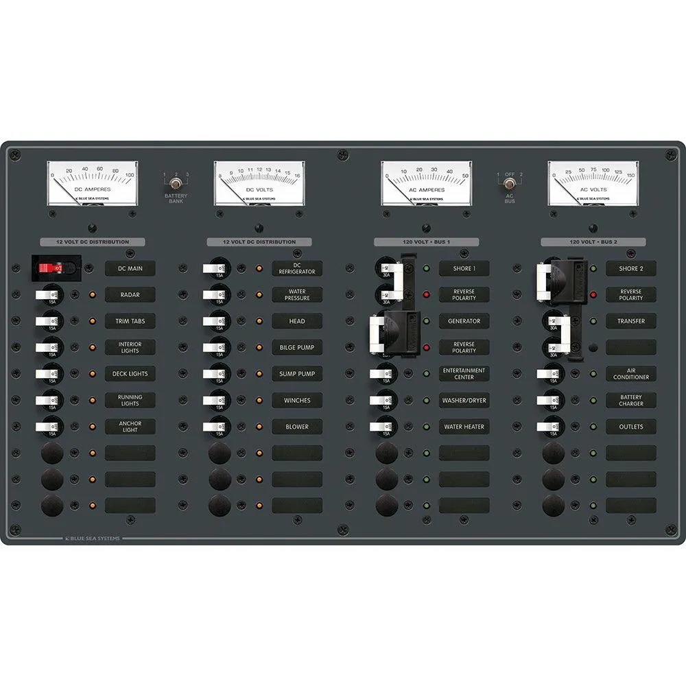 Blue Sea 8086 AC 3 Sources  12 Positions/DC Main  19 Position Toggle Circuit Breaker Panel - White Switches [8086]