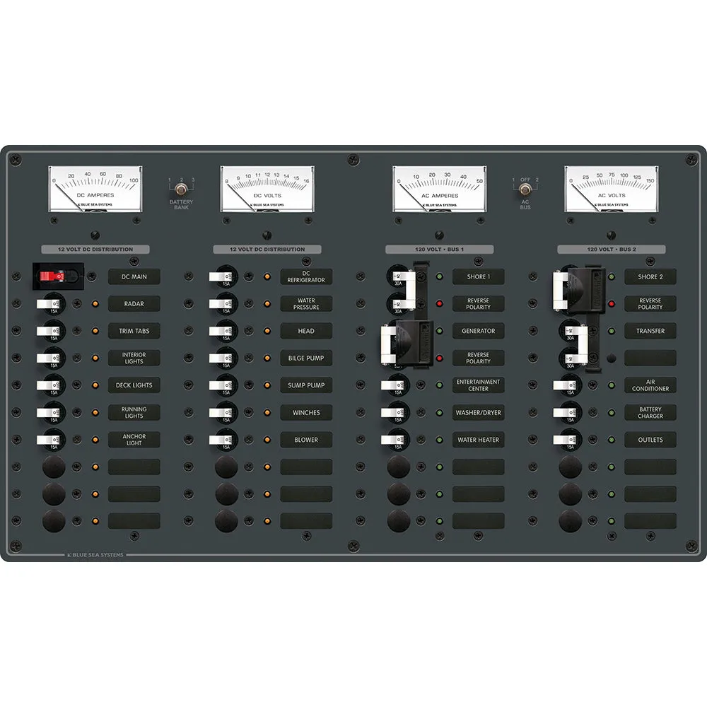 Blue Sea 8086 AC 3 Sources  12 Positions/DC Main  19 Position Toggle Circuit Breaker Panel - White Switches [8086]