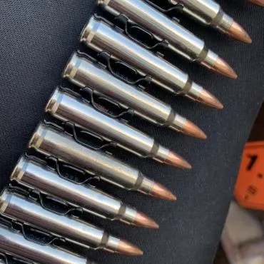 Bullet Belt: Genuine Metal Silver 5.56 Calibre with Copper Heads