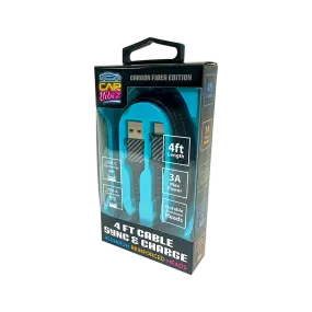 Charging Cable Carbon Fiber USB to USB-C 4FT 3 Amp - 3 Pieces Per Pack 24575