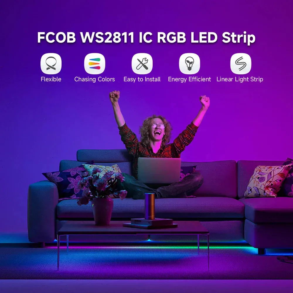 DC12V 24V FCOB SPI RGBIC LED Strip Light 576LEDs WS2811 Addressable Dream Color High Flexible RA90