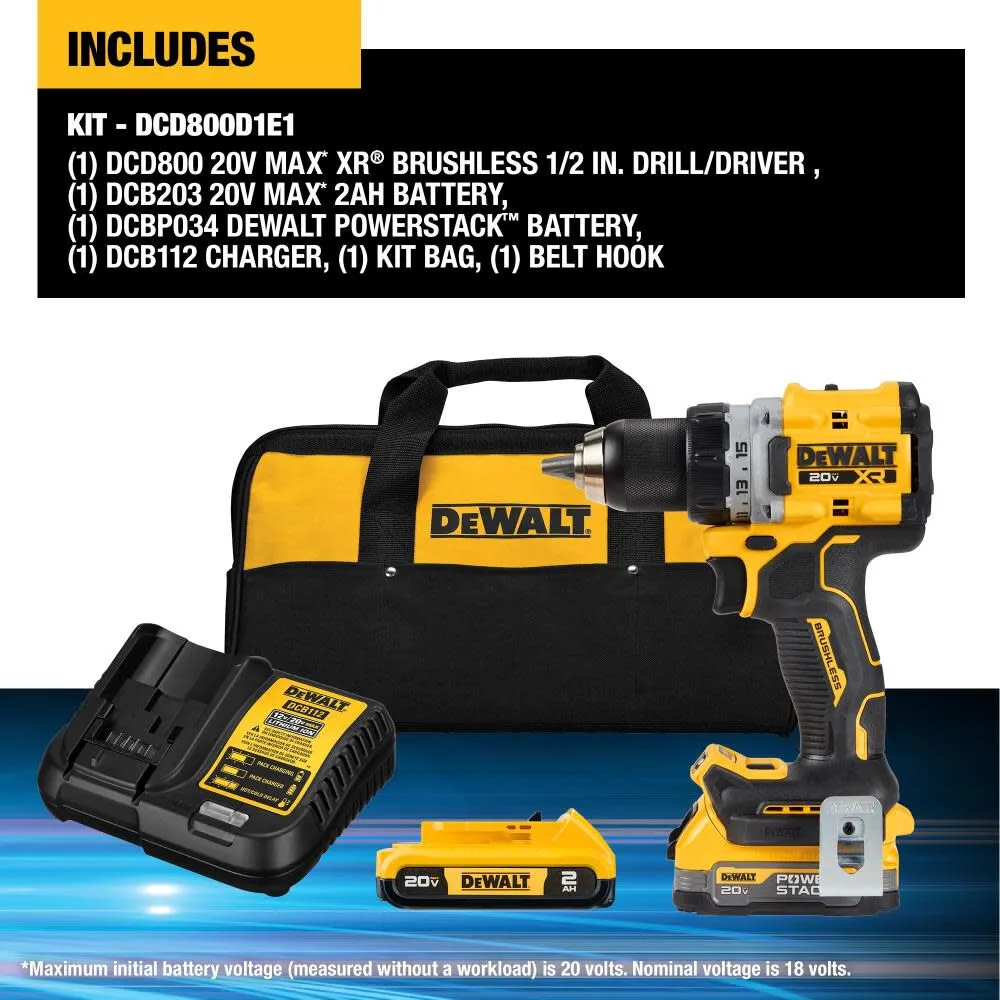 DeWALT 20V (DCD800D1E1) XR COMPACT DRILL DRIVER with POWERSTACK