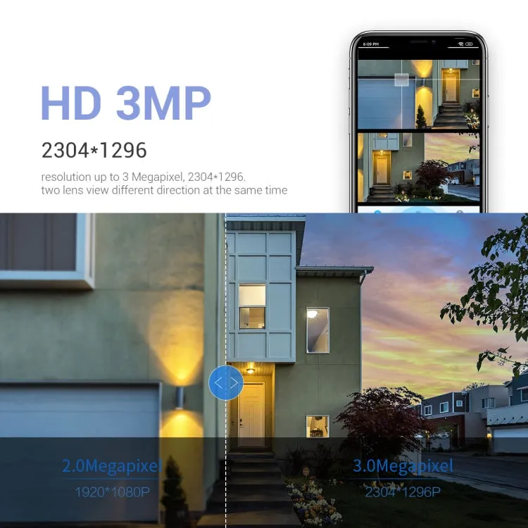ESCAM PT210 3MP Dual Lens WiFi Surveillance Camera with Smart Features, Two-Way Audio, Motion Alerts, and Flexible Storage Options