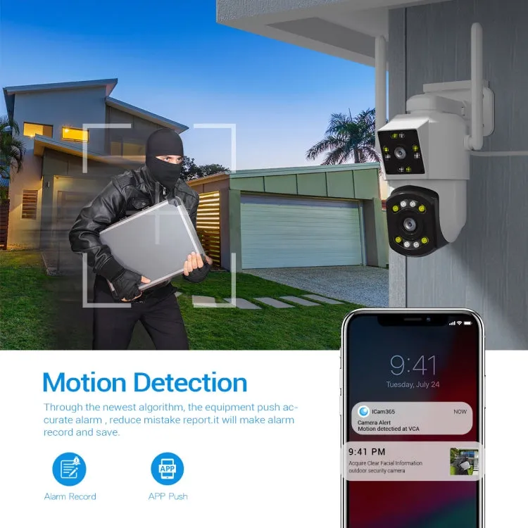 ESCAM PT210 3MP Dual Lens WiFi Surveillance Camera with Smart Features, Two-Way Audio, Motion Alerts, and Flexible Storage Options