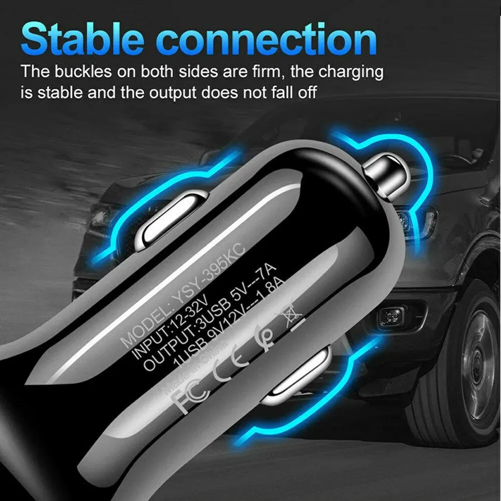 Fast 7A 3-Port USB Car Charger & Durable iPhone Cable Combo