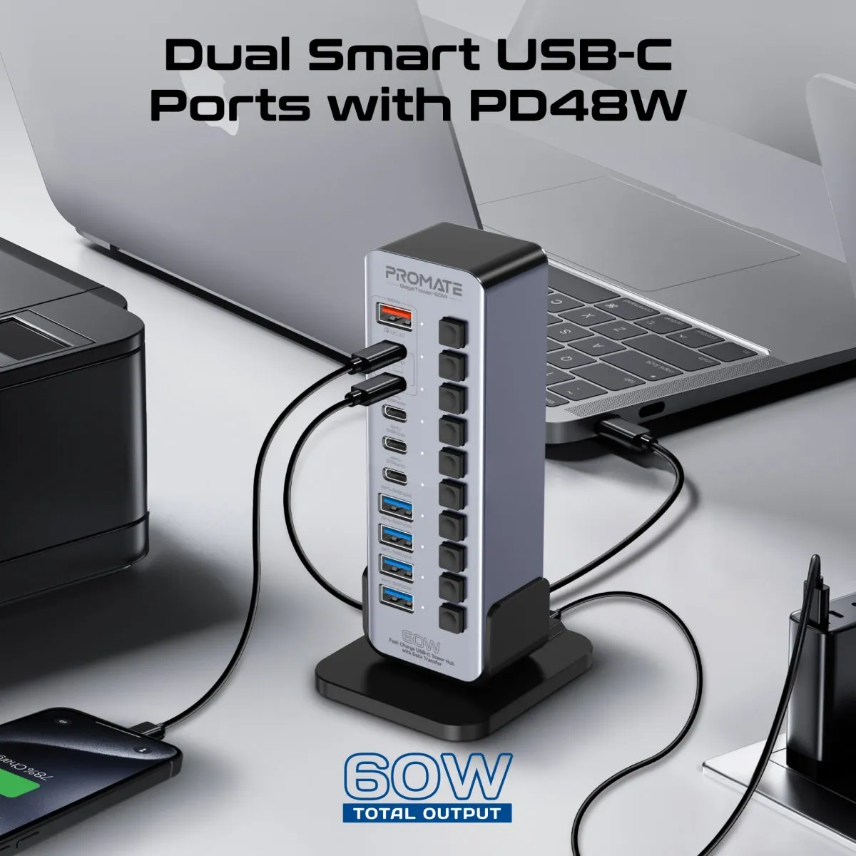 Fast Charge Multi-port USB-C Tower Hub with 5Gbps Data Transfer