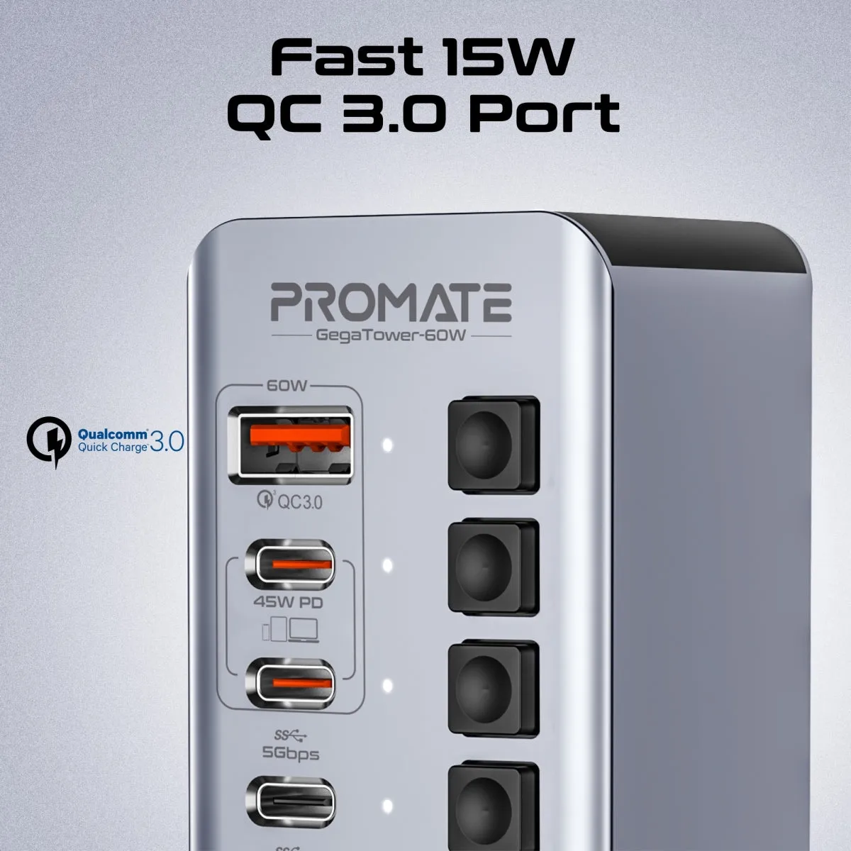 Fast Charge Multi-port USB-C Tower Hub with 5Gbps Data Transfer