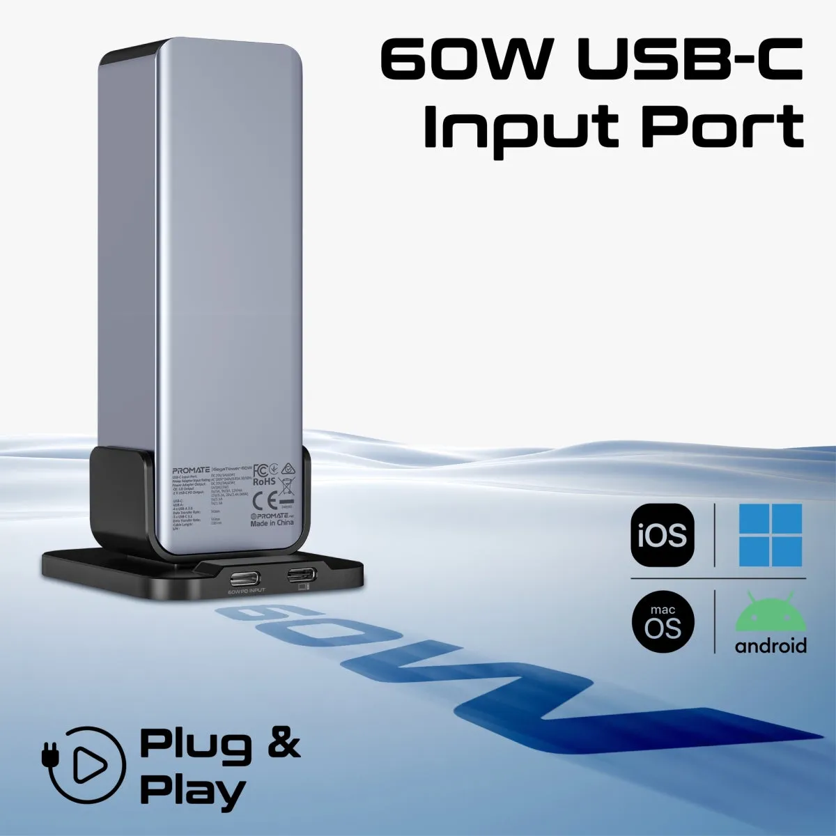 Fast Charge Multi-port USB-C Tower Hub with 5Gbps Data Transfer
