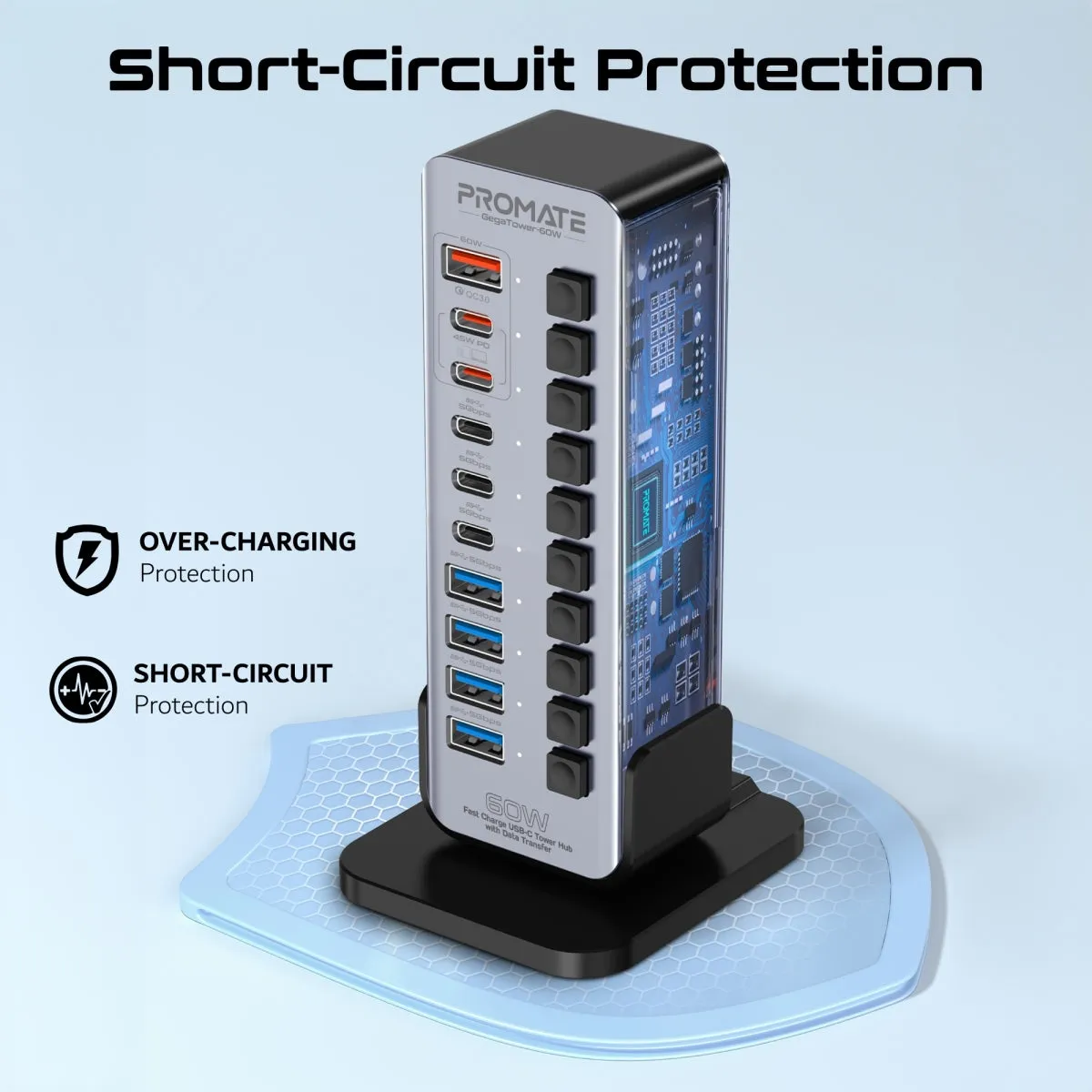 Fast Charge Multi-port USB-C Tower Hub with 5Gbps Data Transfer