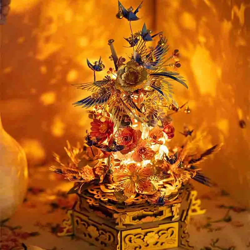Floral Music Box 3D Puzzle Metal Assembly Model DIY Kit