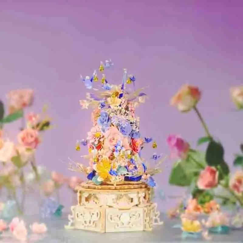 Floral Music Box 3D Puzzle Metal Assembly Model DIY Kit