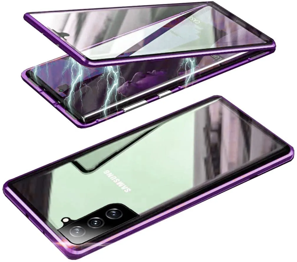 Galaxy S21 FE Case Magnetic Clear Double-Sided Tempered Glass Cover