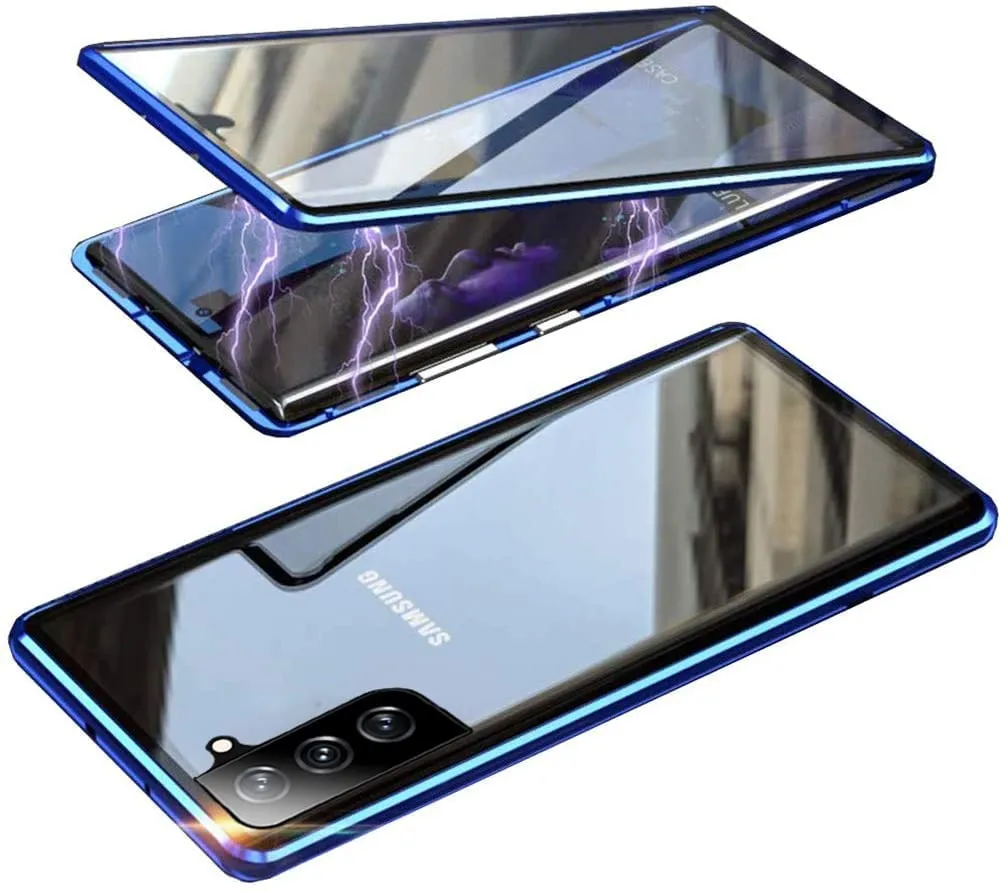 Galaxy S21 FE Case Magnetic Clear Double-Sided Tempered Glass Cover