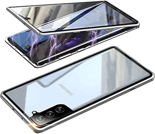 Galaxy S21 FE Case Magnetic Clear Double-Sided Tempered Glass Cover