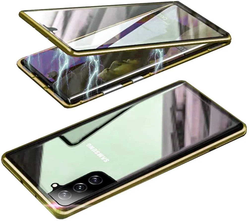 Galaxy S21 FE Case Magnetic Clear Double-Sided Tempered Glass Cover