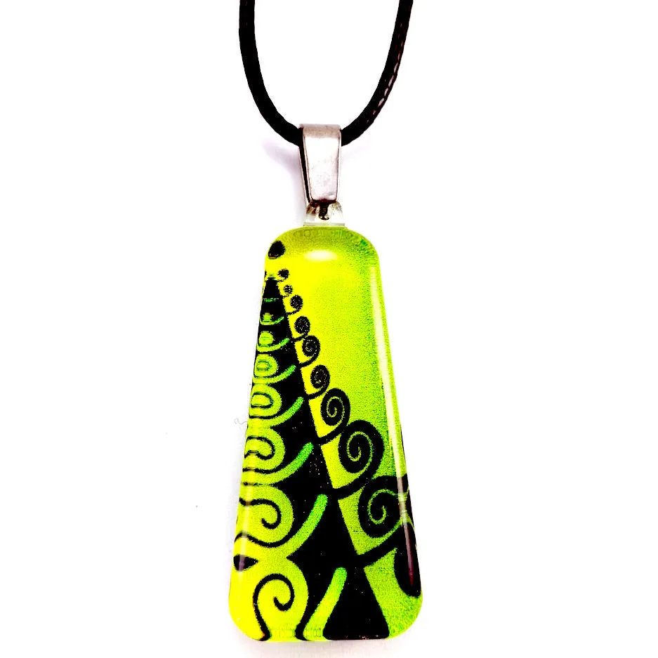 Green Trapeze Fern Pendant & Earring Set