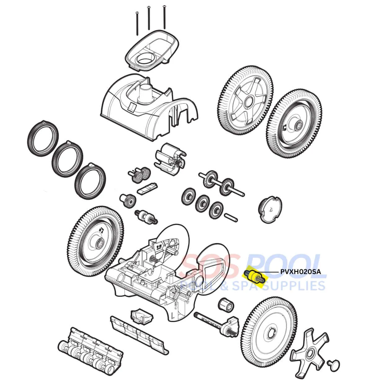 Hayward AquaNaut Rear Gear Shaft Assembly | Poolvergnuegen Rear Gear Shaft Kit | PVXH020SA