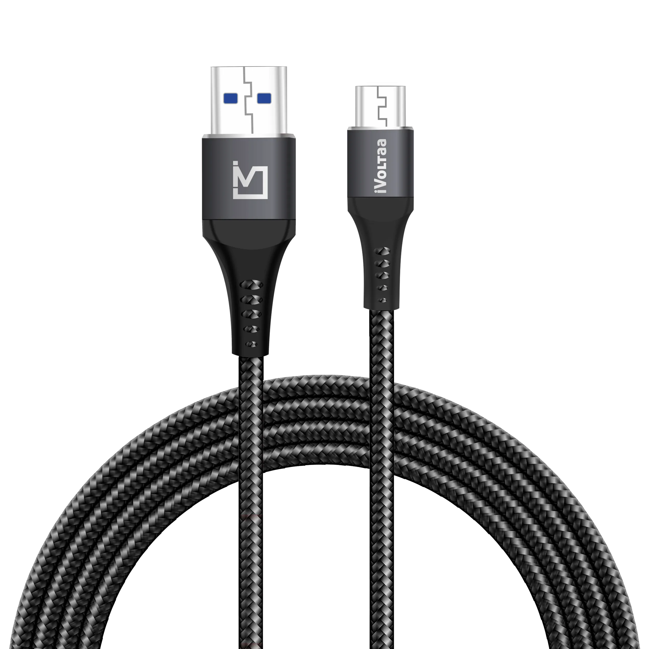 iVoltaa Braided & Metal 4A Sync & Fast Charge Micro USB Cable (1 M / 3.3 Ft. Long - Black)