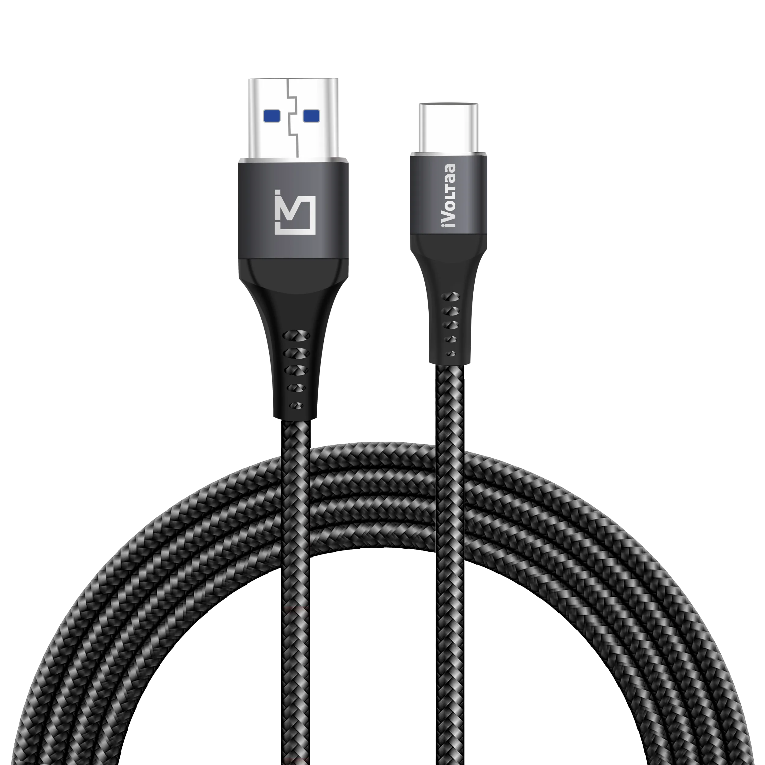 iVoltaa Braided & Metal 4A Sync & Fast Charge Type-C Cable (1 M / 3.3 Ft. Long - Black)…