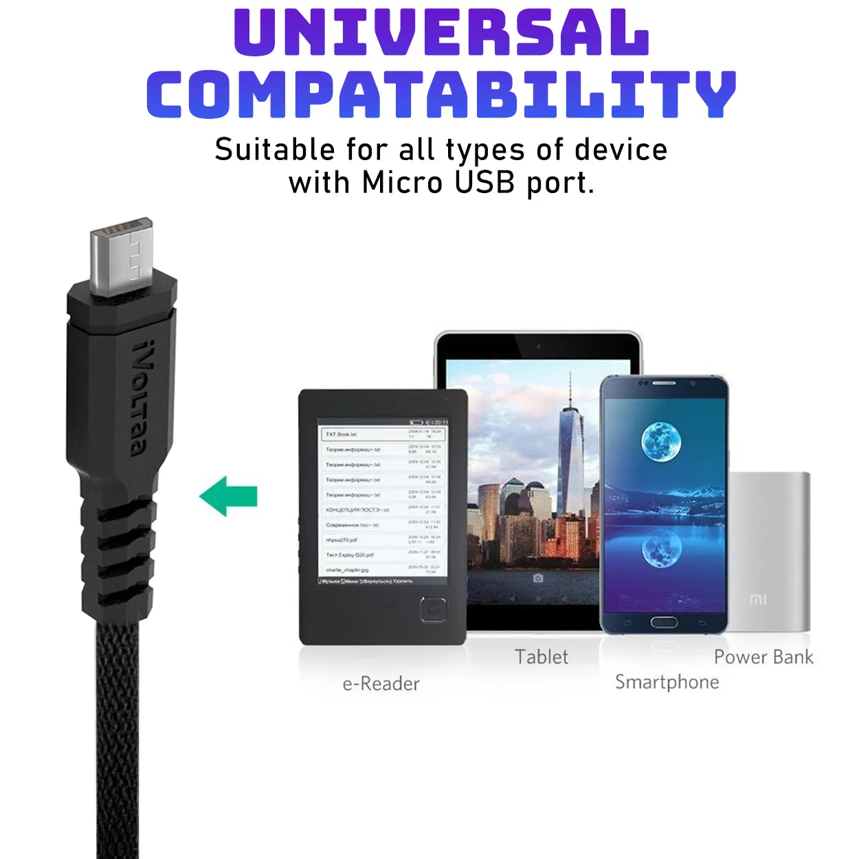 iVoltaa Fishnet 3A Sync & Fast Charge Micro USB Cable (1 M / 3.3 Ft. Long - Black)