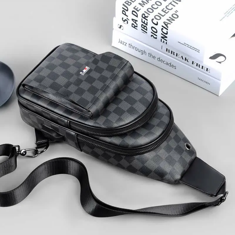 Leather Casual Daypack Sling Shoulder Chest Bag with USB Charging Port